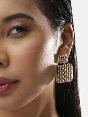 Gold-Tone Textured Square Drop Earrings - Women Jewelry